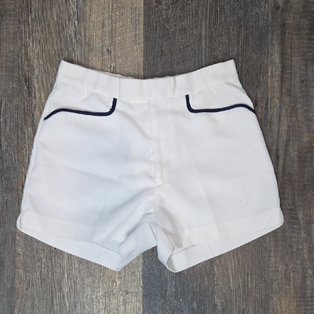 Women's Vintage White Shorts with Navy Trim